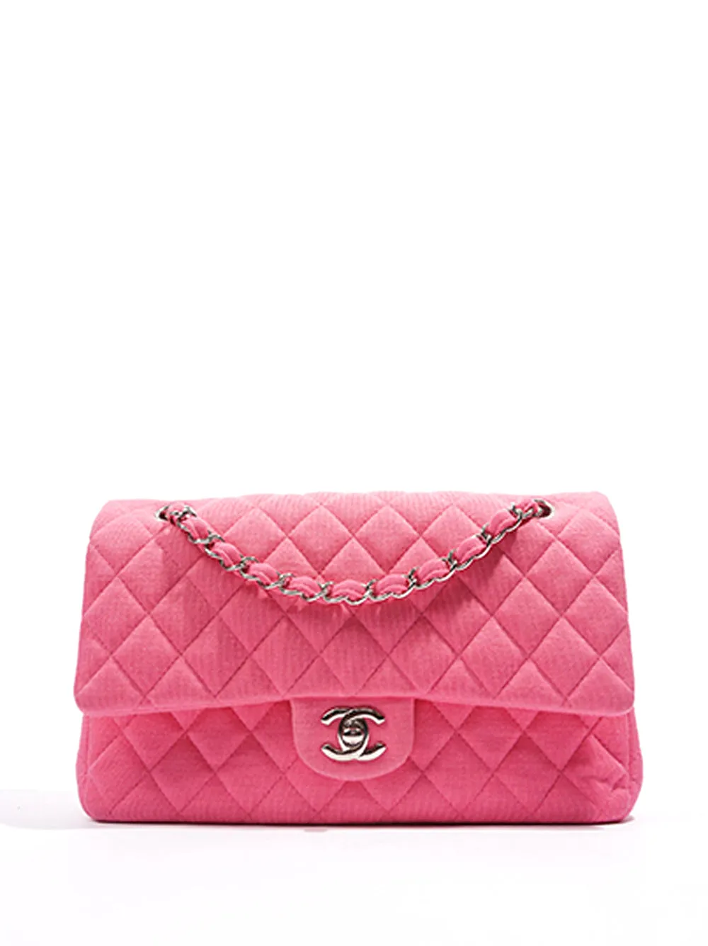 Pink Fabric Double Medium Flap Bag