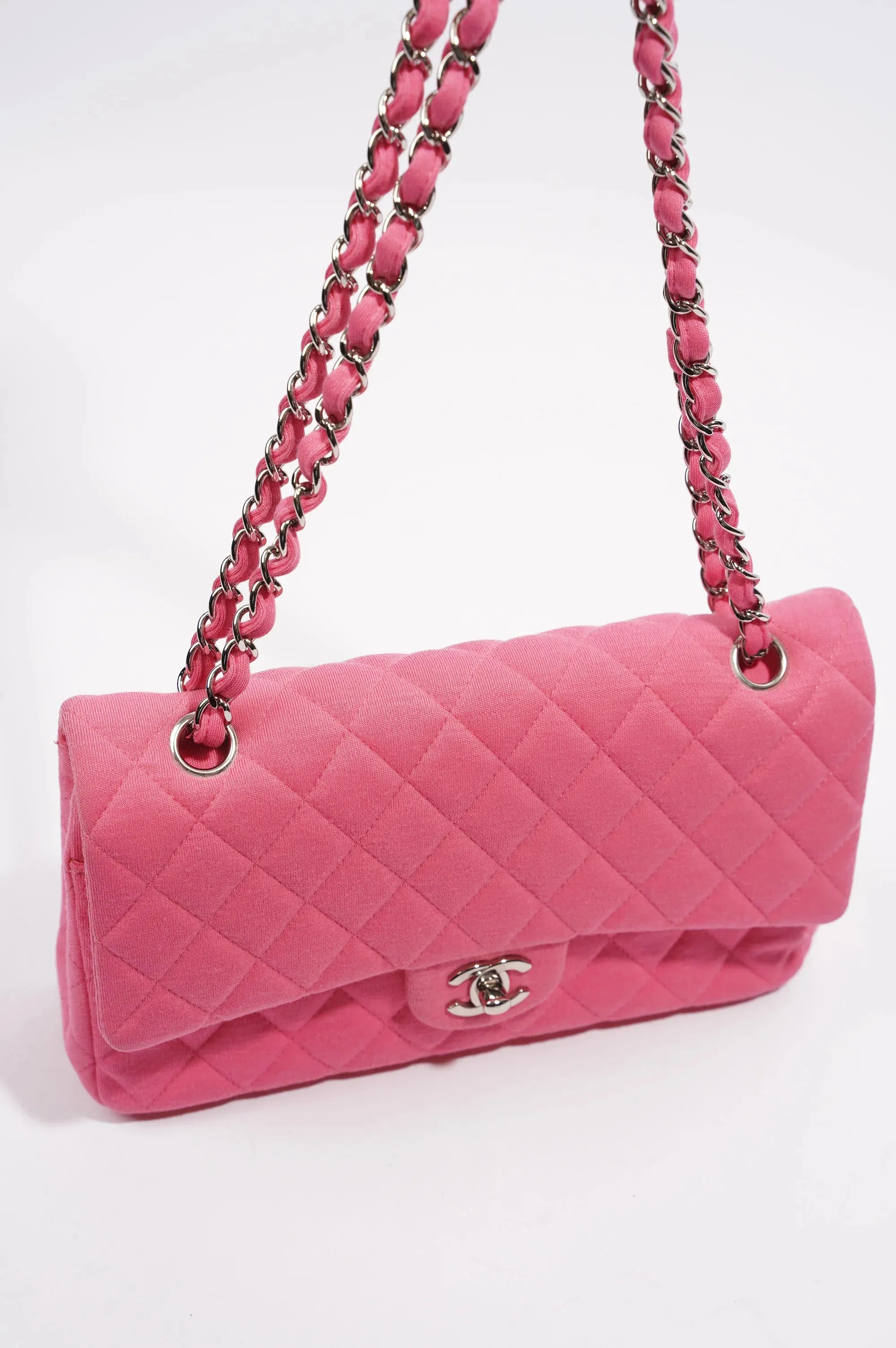 Pink Fabric Double Medium Flap Bag