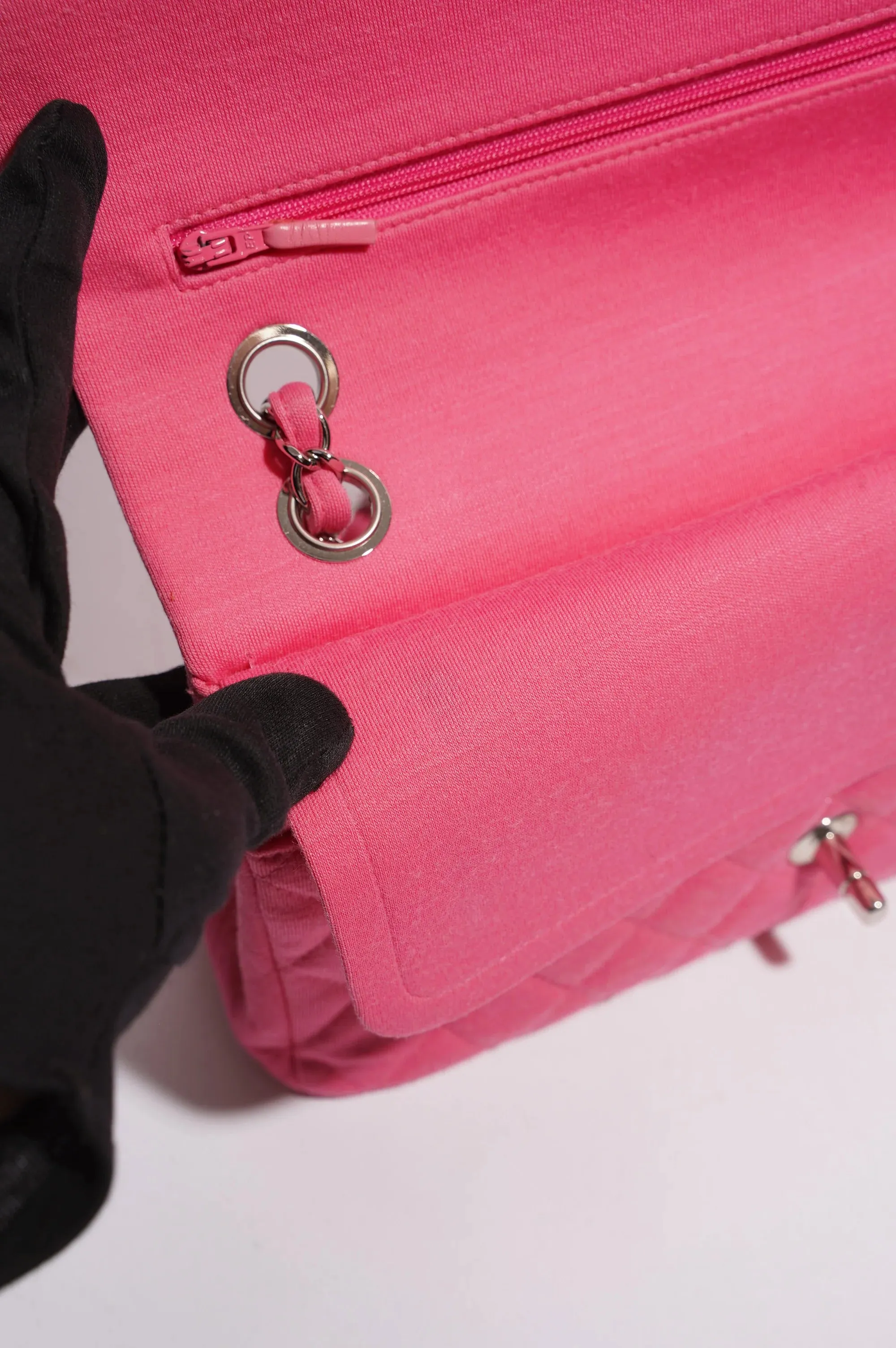 Pink Fabric Double Medium Flap Bag