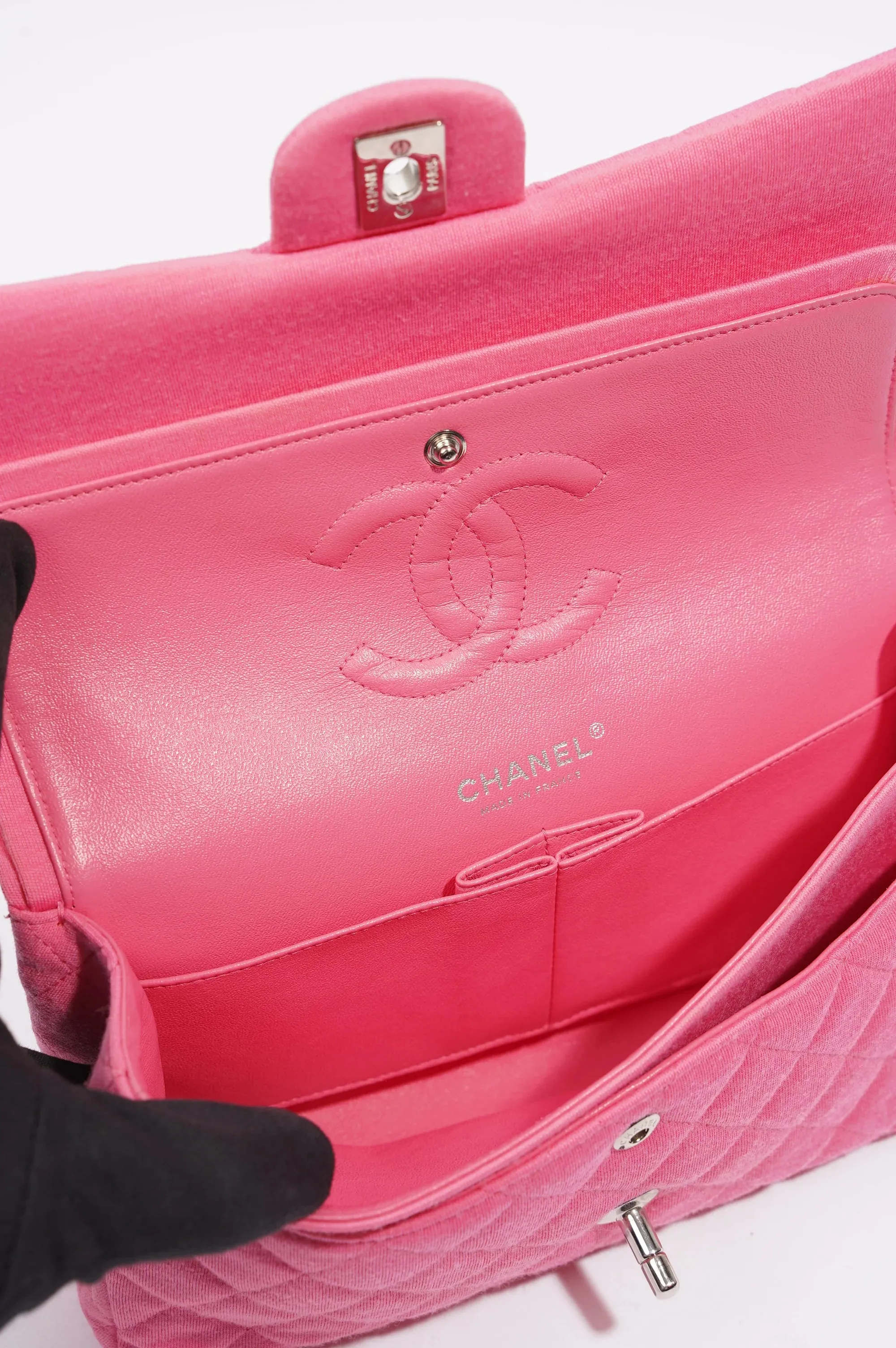 Pink Fabric Double Medium Flap Bag