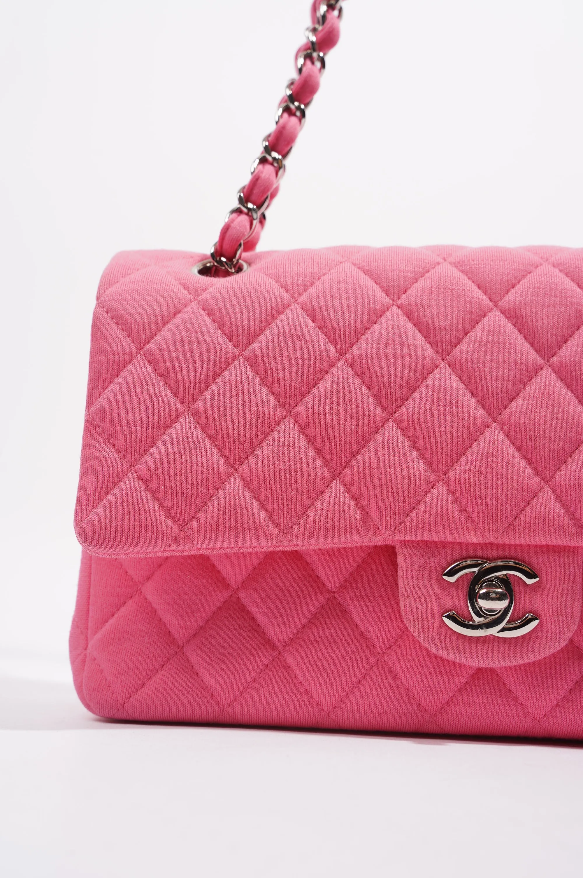 Pink Fabric Double Medium Flap Bag