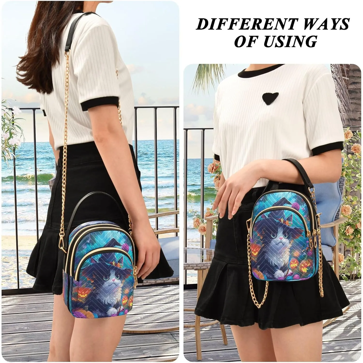Pink Floral Koala Cross Body Bags Triple Zip Women's Crossbody Handbags, Work Bags for Women