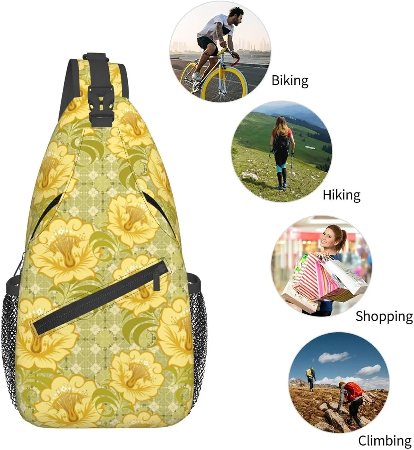 pink flower Chest Bags Crossbody Sling Bag Shoulder Bag Travel Hiking Daypack For Men Women