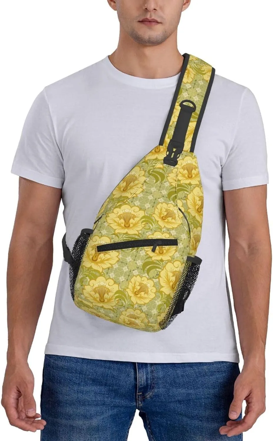 pink flower Chest Bags Crossbody Sling Bag Shoulder Bag Travel Hiking Daypack For Men Women