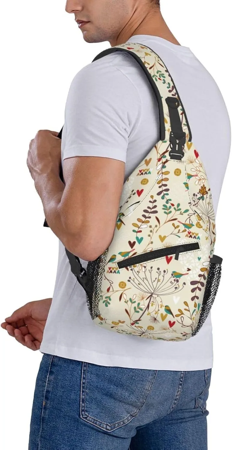 pink flower Chest Bags Crossbody Sling Bag Shoulder Bag Travel Hiking Daypack For Men Women