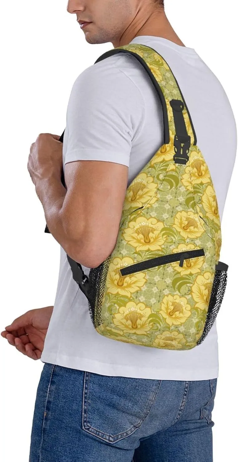 pink flower Chest Bags Crossbody Sling Bag Shoulder Bag Travel Hiking Daypack For Men Women