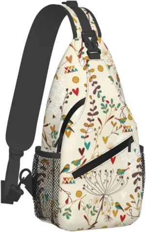 pink flower Chest Bags Crossbody Sling Bag Shoulder Bag Travel Hiking Daypack For Men Women