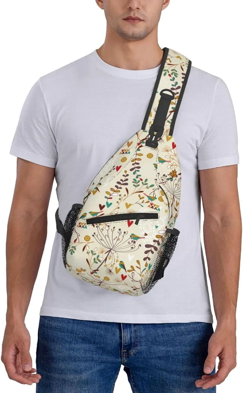 pink flower Chest Bags Crossbody Sling Bag Shoulder Bag Travel Hiking Daypack For Men Women