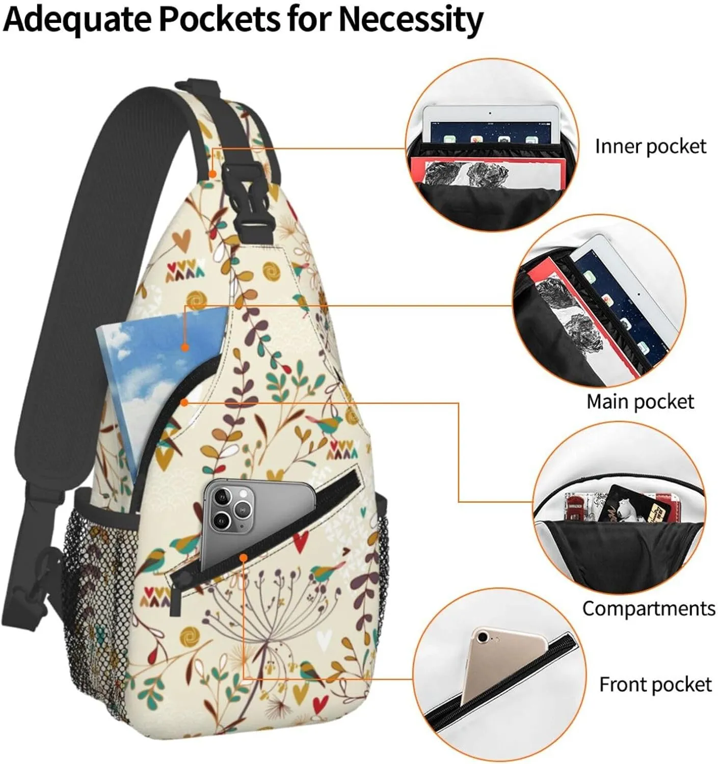 pink flower Chest Bags Crossbody Sling Bag Shoulder Bag Travel Hiking Daypack For Men Women