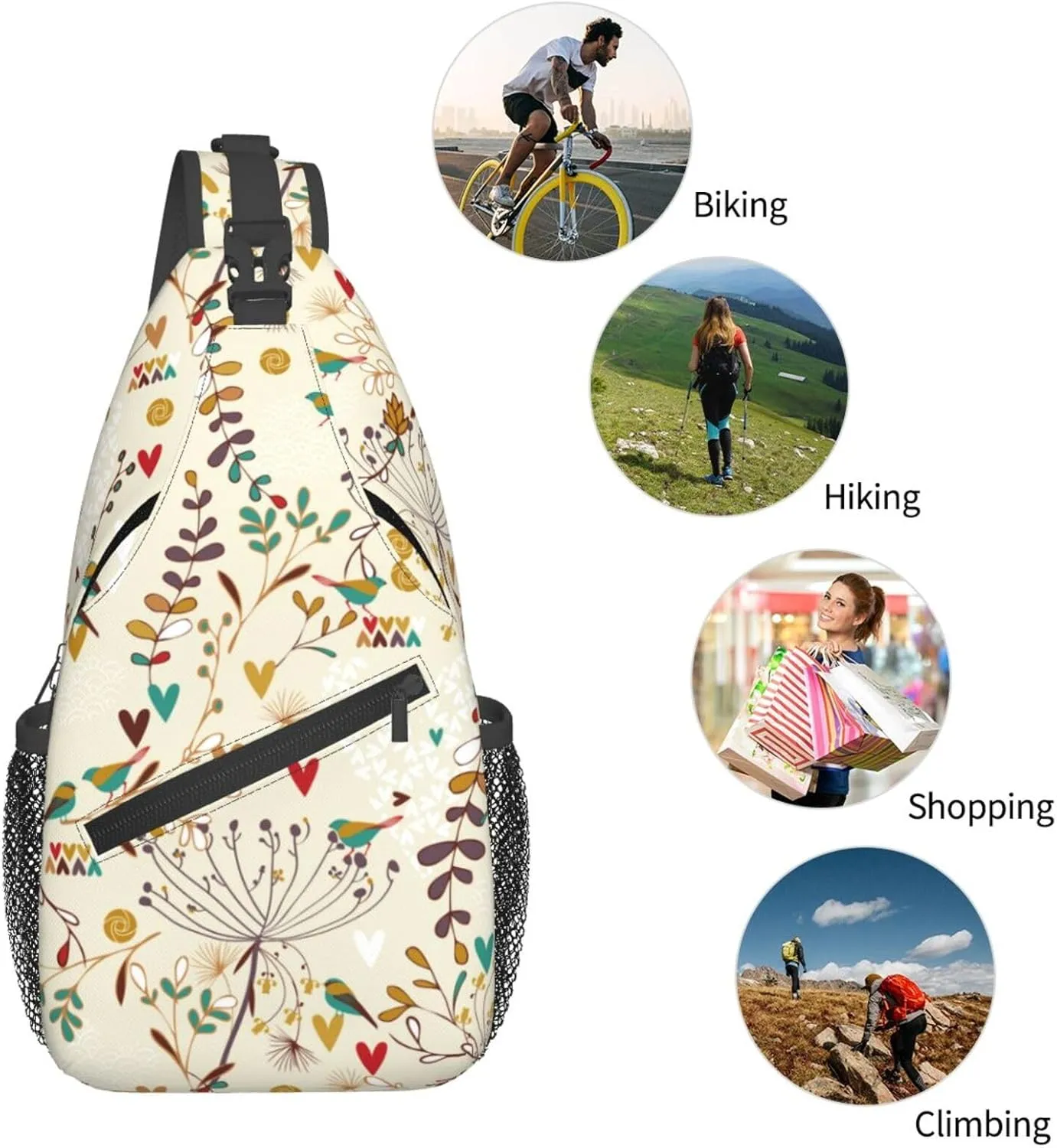 pink flower Chest Bags Crossbody Sling Bag Shoulder Bag Travel Hiking Daypack For Men Women