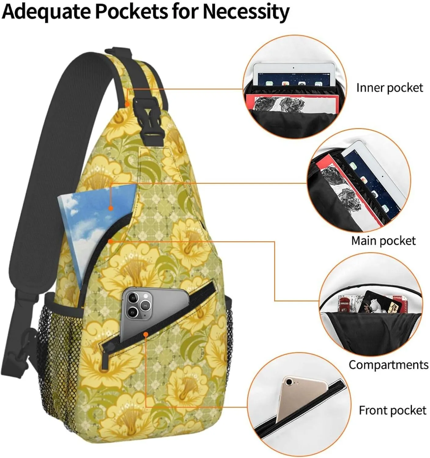 pink flower Chest Bags Crossbody Sling Bag Shoulder Bag Travel Hiking Daypack For Men Women