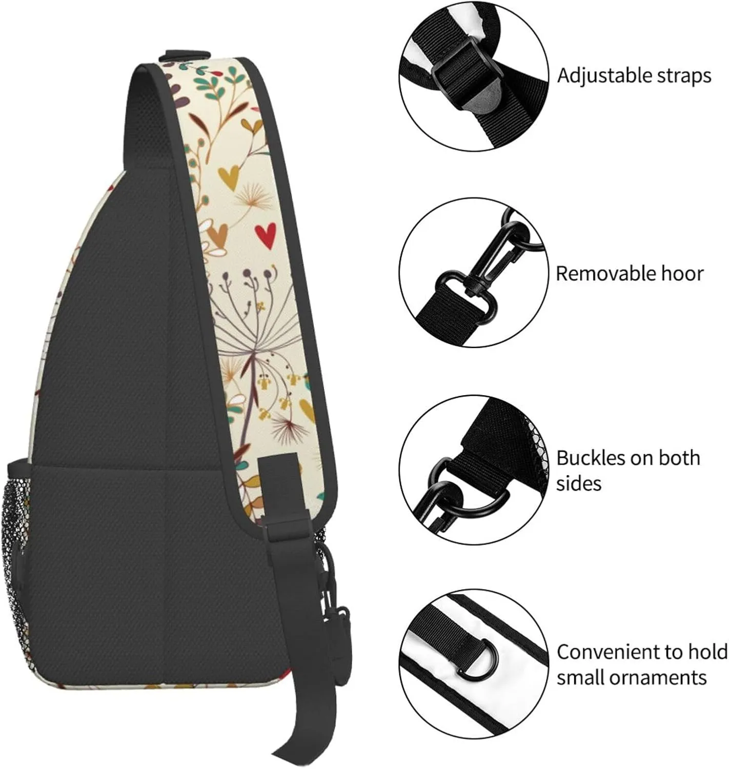 pink flower Chest Bags Crossbody Sling Bag Shoulder Bag Travel Hiking Daypack For Men Women