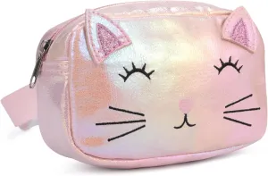 PinkSheep Kids Fanny Pack, Girls Waist Bag, Cat Unicorn Design, 4 Pockets, Zipper Closure, Pink, 6.2 x 2.1 x 3.9 inches