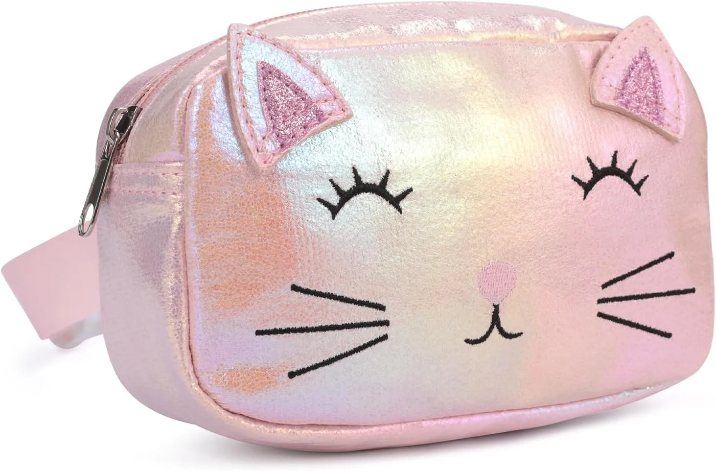 PinkSheep Kids Fanny Pack, Girls Waist Bag, Cat Unicorn Design, 4 Pockets, Zipper Closure, Pink, 6.2 x 2.1 x 3.9 inches