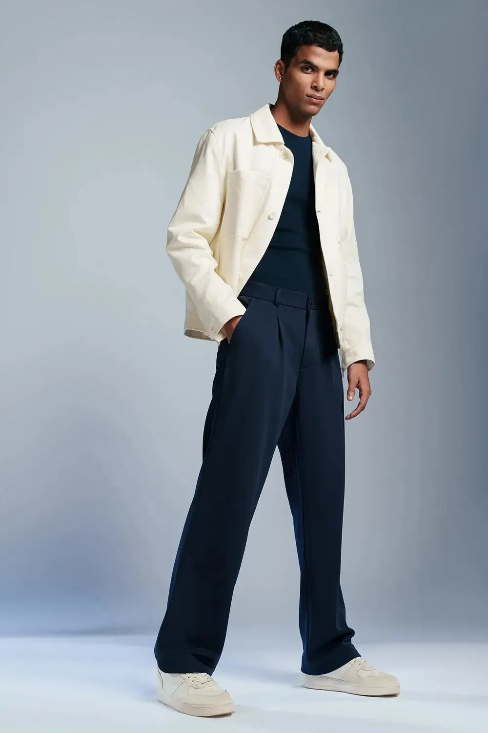 Pitch Navy Men's Textured Korean Pants