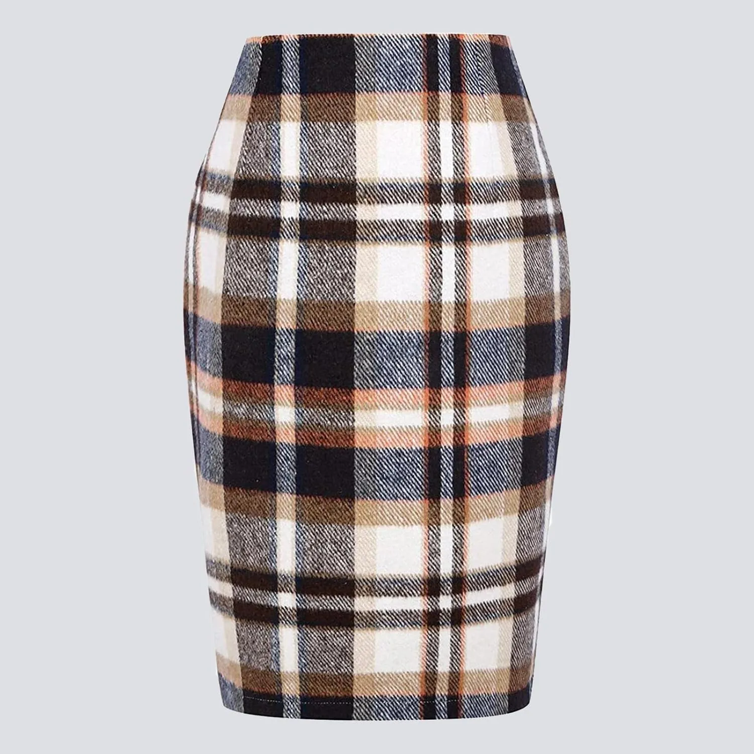 Plaid Skirt for Women 2024 Fall Fashion Knee Length Cotton Linen Midi Skirt High Waisted Pencil Skirt
