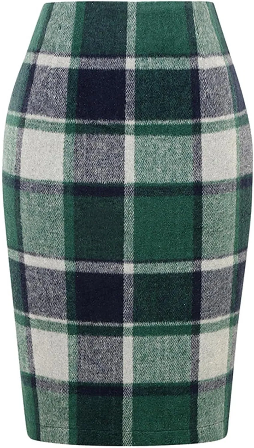 Plaid Skirts for Women Trendy Midi Skirt High Waisted Bodycon Pencil Wool Skirts A Lined Short Skirts Womens Fashion Knee Length Flannel Skirts Cruise Essentials Outfits(D Dark Green,L)