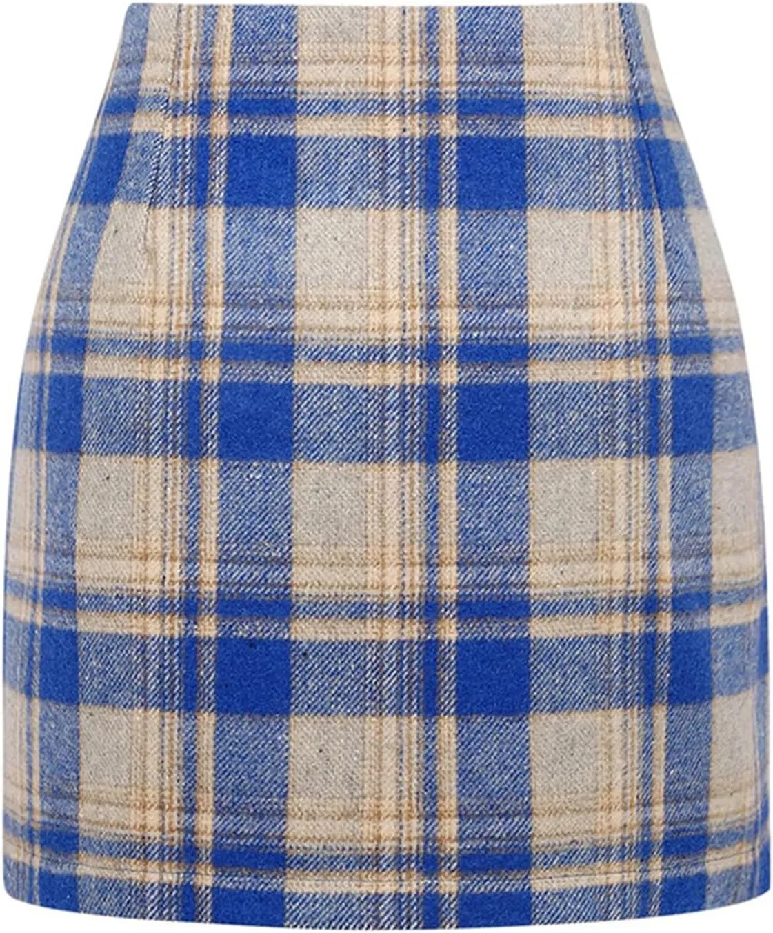 Plaid Skirts for Women Trendy Mini Skirt High Waisted Bodycon Pencil Wool Skirts A Lined Short Skirts Womens Fashion Flannel Skirts Cruise Essentials Outfits(C Blue,M)