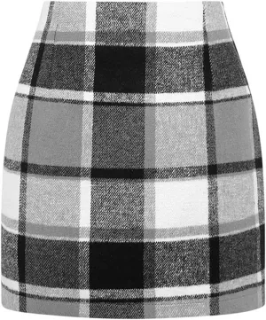Plaid Skirts for Women Trendy Mini Skirt High Waisted Bodycon Pencil Wool Skirts A Lined Short Skirts Womens Fashion Flannel Skirts Cruise Essentials Outfits(C Gray,XL)