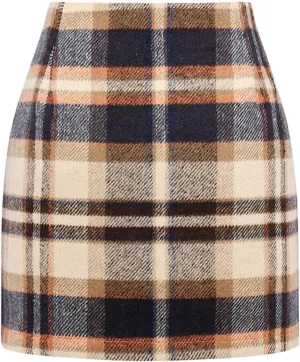 Plaid Skirts for Women Trendy Mini Skirt High Waisted Bodycon Pencil Wool Skirts A Lined Short Skirts Womens Fashion Flannel Skirts Cruise Essentials Outfits(C Light Brown,M)