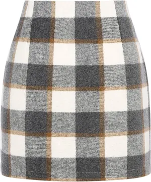 Plaid Skirts for Women Trendy Mini Skirt High Waisted Bodycon Pencil Wool Skirts A Lined Short Skirts Womens Fashion Flannel Skirts Cruise Essentials Outfits(C Light Gray,M)