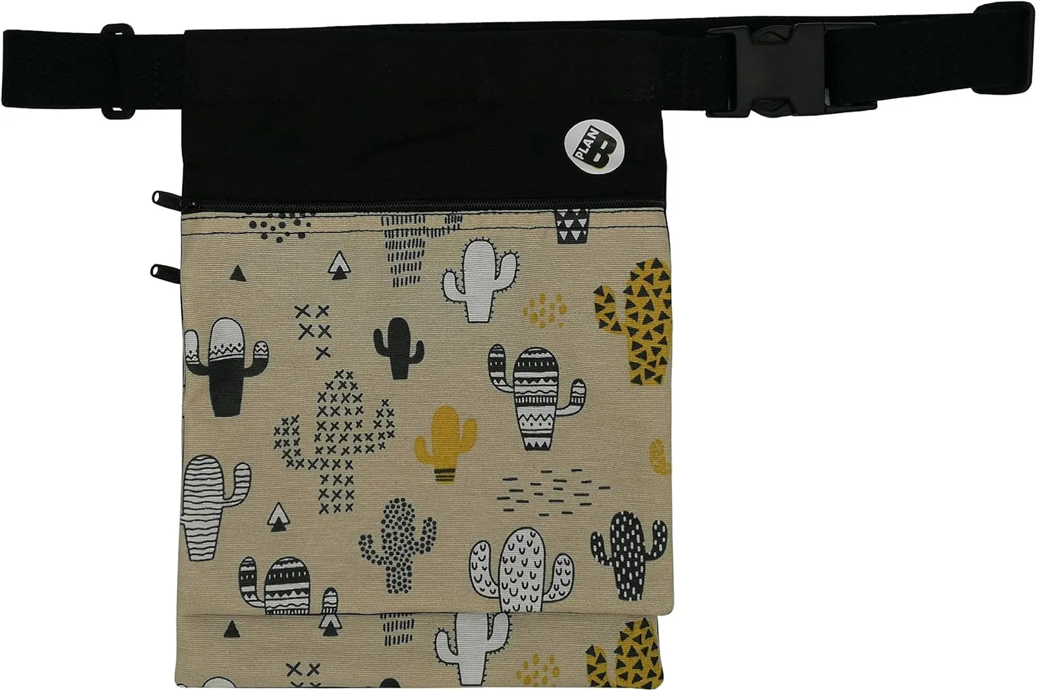 Plan B, Side Waist Bag, Cactus, 27 x 20 cm, Adjustable Belt and 2 Pockets, Multi-Colour, Beige Background With Printed Cactus, One Size, Pack Pocket