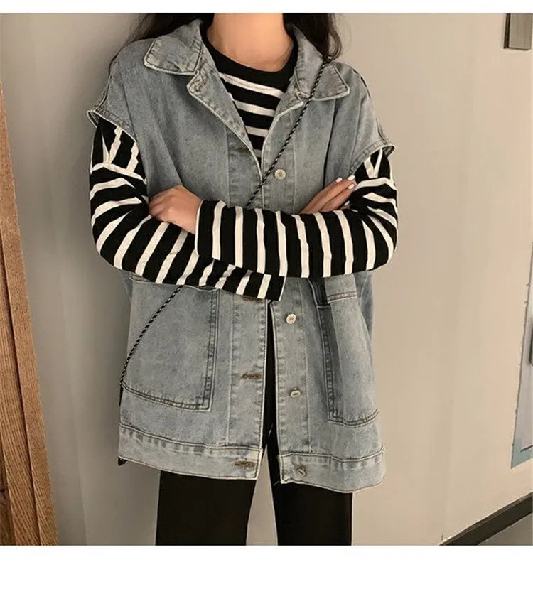 Plus Size Denim Vest Women College ins Korean Student Loose Sleeveless Outerwear