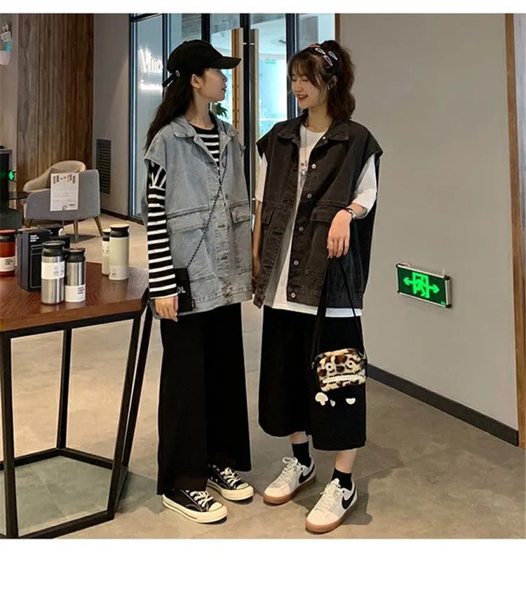 Plus Size Denim Vest Women College ins Korean Student Loose Sleeveless Outerwear