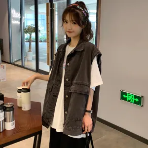 Plus Size Denim Vest Women College ins Korean Student Loose Sleeveless Outerwear