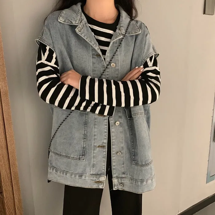Plus Size Denim Vest Women College ins Korean Student Loose Sleeveless Outerwear