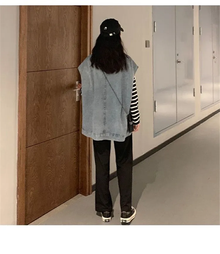Plus Size Denim Vest Women College ins Korean Student Loose Sleeveless Outerwear