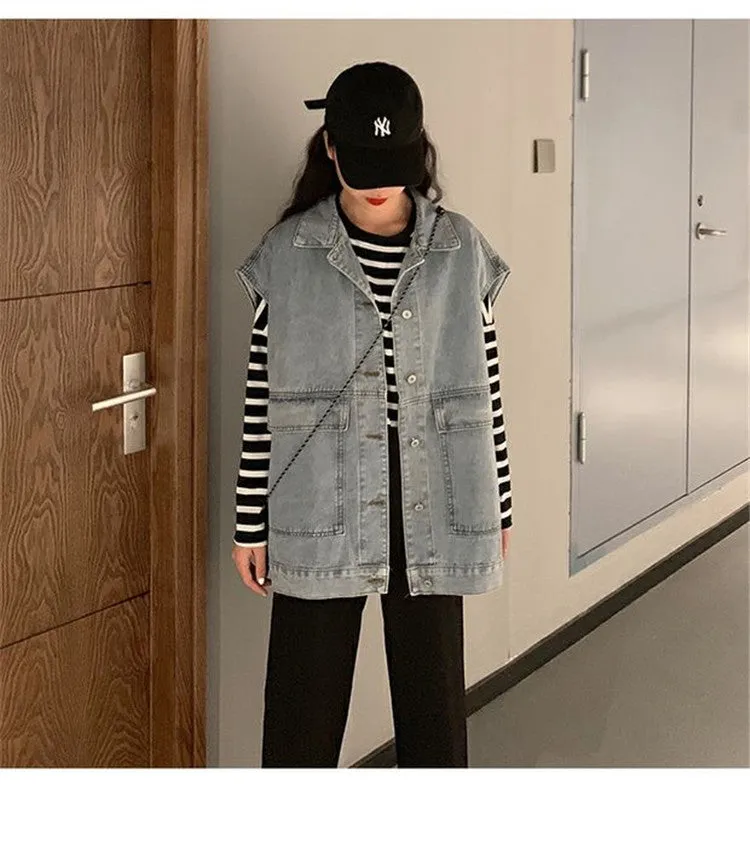 Plus Size Denim Vest Women College ins Korean Student Loose Sleeveless Outerwear