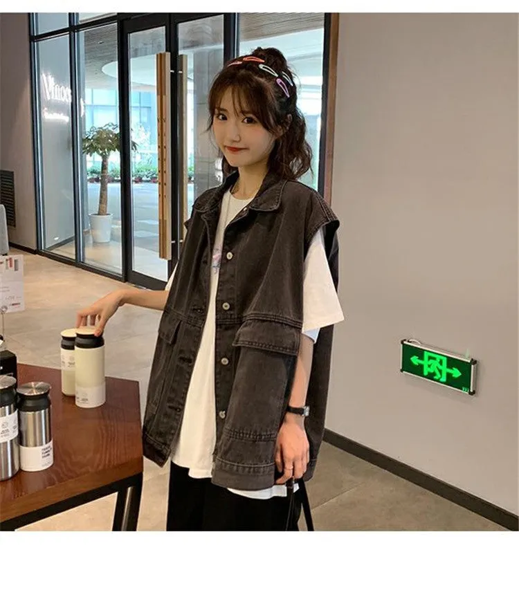 Plus Size Denim Vest Women College ins Korean Student Loose Sleeveless Outerwear