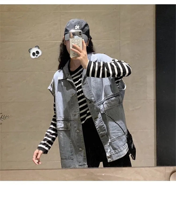 Plus Size Denim Vest Women College ins Korean Student Loose Sleeveless Outerwear