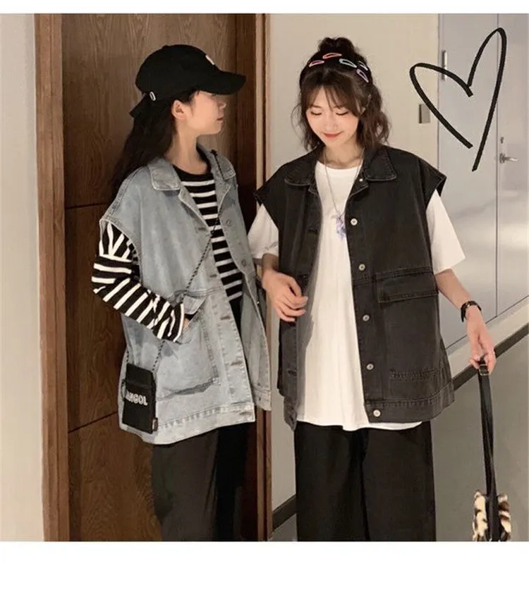 Plus Size Denim Vest Women College ins Korean Student Loose Sleeveless Outerwear