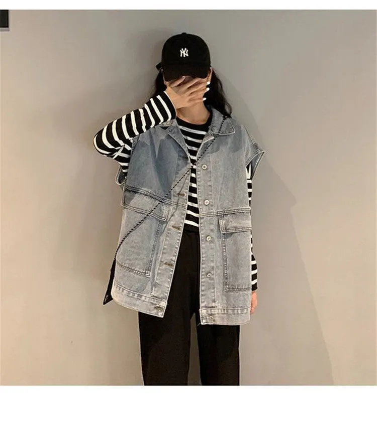 Plus Size Denim Vest Women College ins Korean Student Loose Sleeveless Outerwear