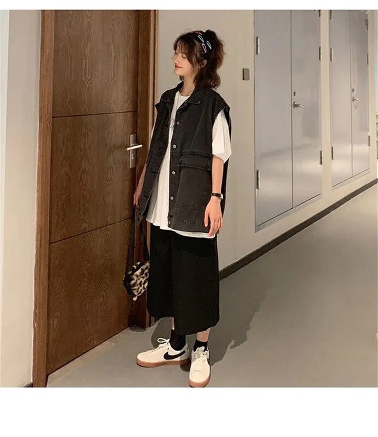 Plus Size Denim Vest Women College ins Korean Student Loose Sleeveless Outerwear