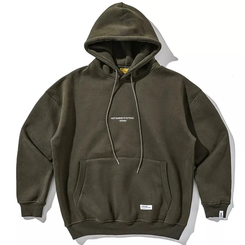 Plus Size Thin Fleece Hoodie Japanese Streetwear Sweatshirt Men Clothing