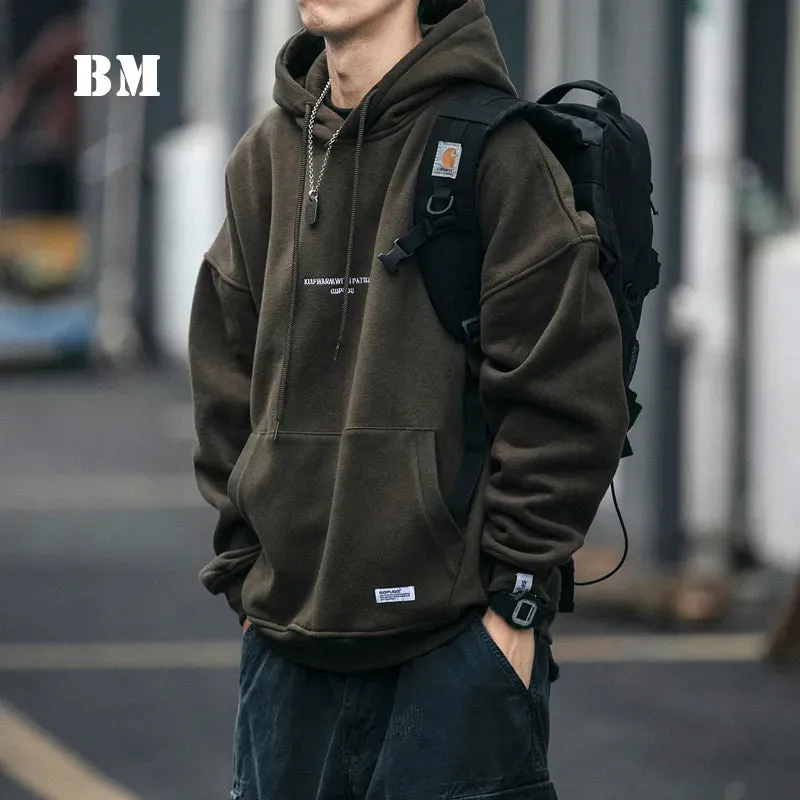 Plus Size Thin Fleece Hoodie Japanese Streetwear Sweatshirt Men Clothing