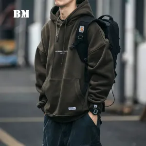 Plus Size Thin Fleece Hoodie Japanese Streetwear Sweatshirt Men Clothing