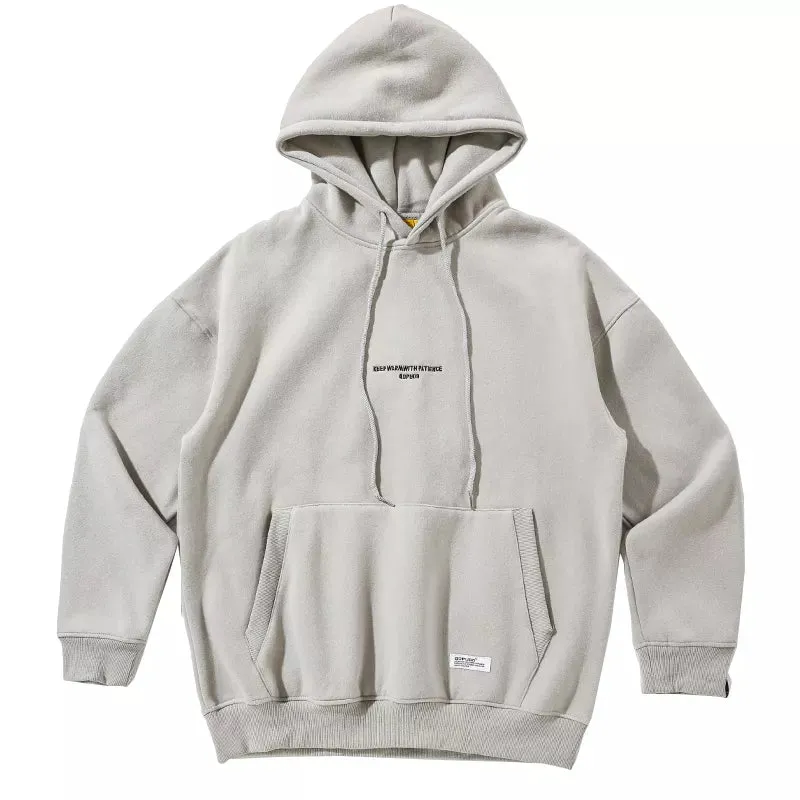 Plus Size Thin Fleece Hoodie Japanese Streetwear Sweatshirt Men Clothing