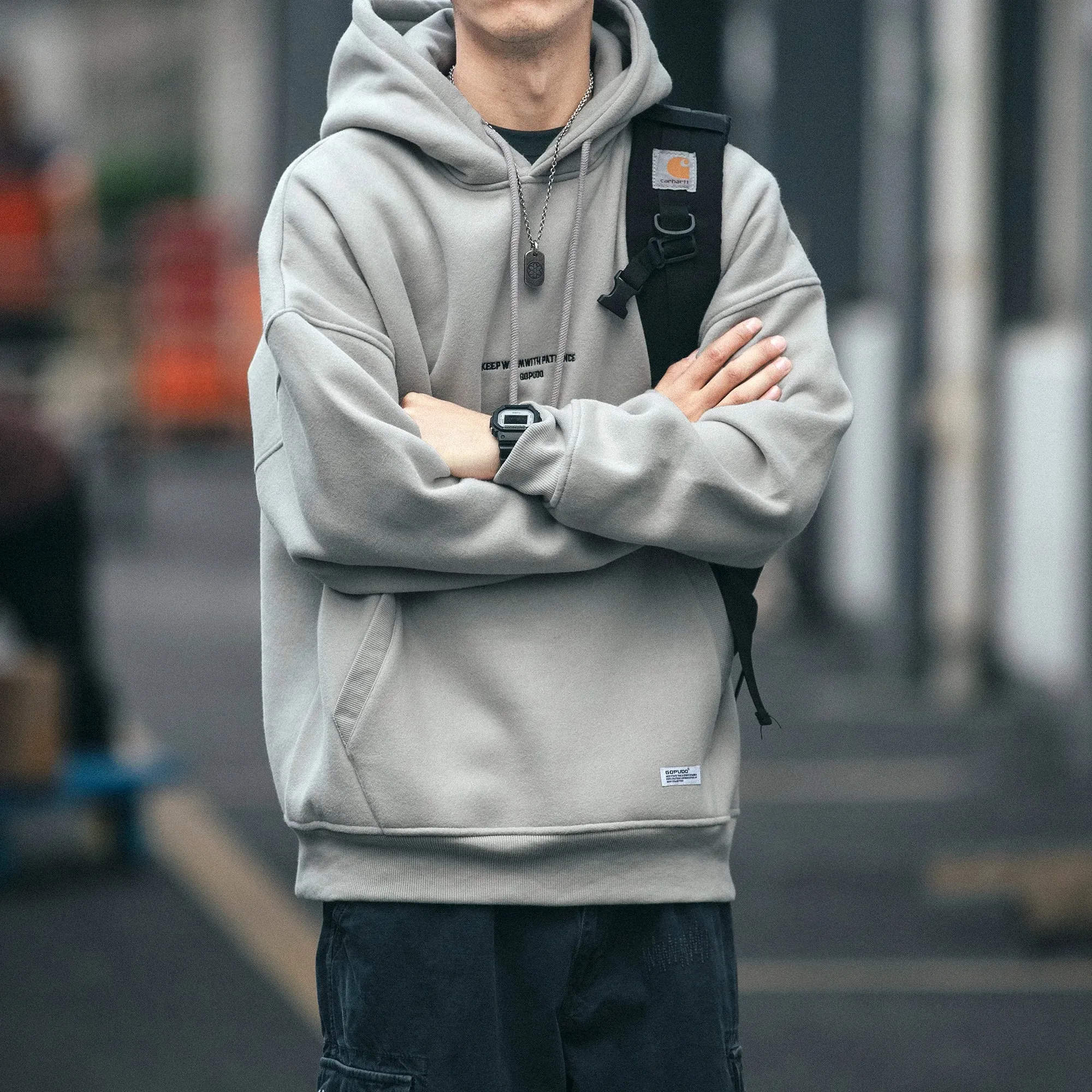 Plus Size Thin Fleece Hoodie Japanese Streetwear Sweatshirt Men Clothing