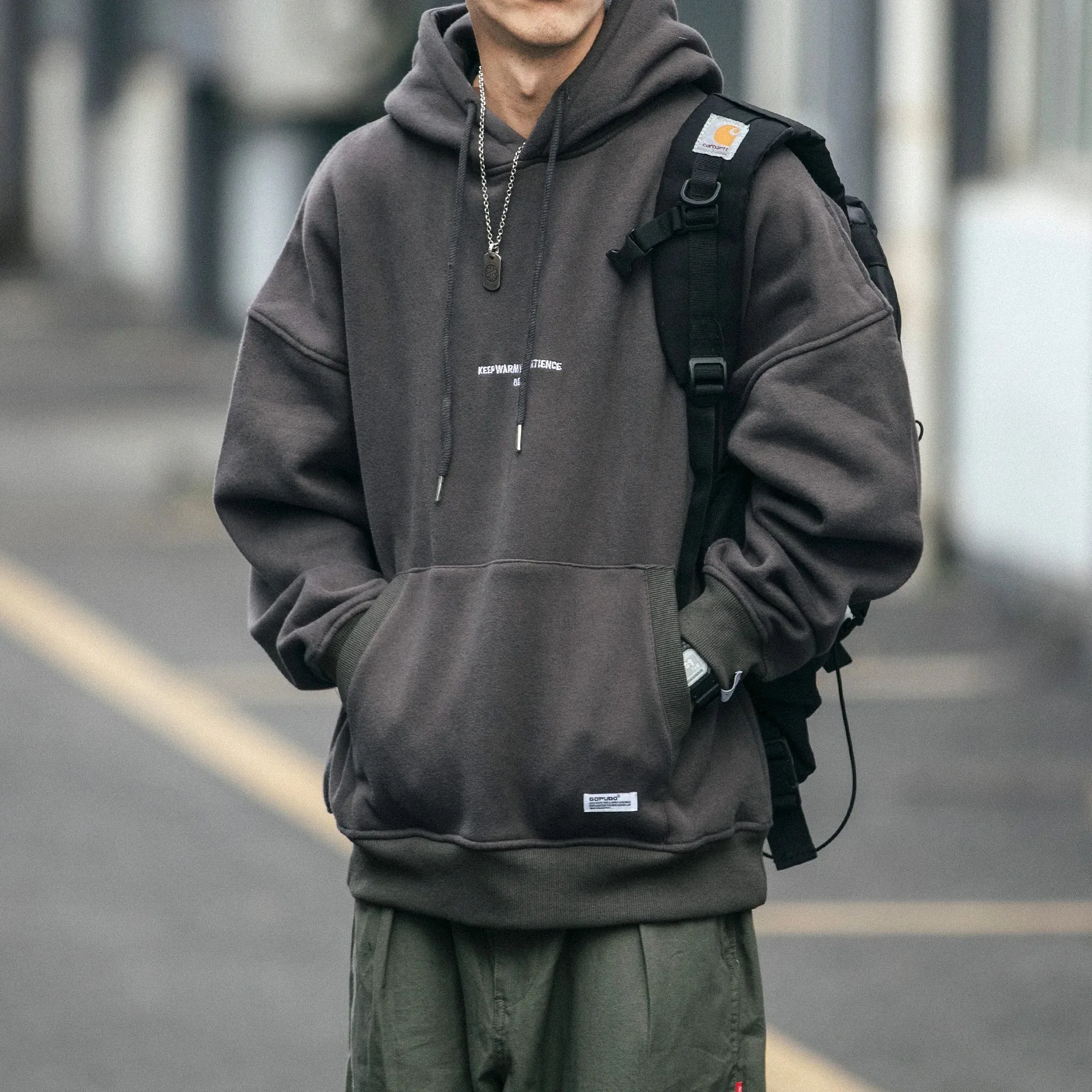 Plus Size Thin Fleece Hoodie Japanese Streetwear Sweatshirt Men Clothing