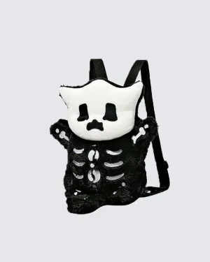 Plush Skeleton Cat Backpack with Cute Face