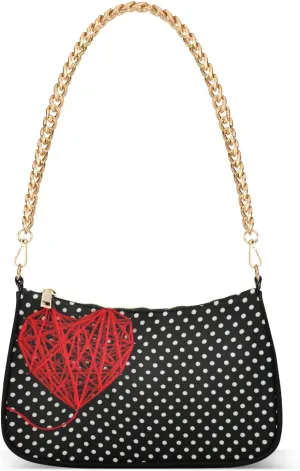 Polka Dots Red Heart Shoulder Handbags for Women Travel Hobo Tote Handbag Women Gold Chain Shoulder Bags Purse with Zipper Closure