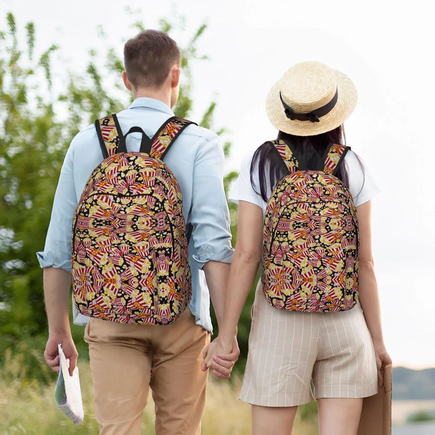 Popcorn Print Print Canvas Backpack Women,Mens Travel Casual Daypack Bookbag For Laptop Work Travel Hiking
