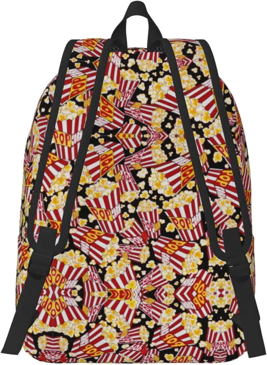 Popcorn Print Print Canvas Backpack Women,Mens Travel Casual Daypack Bookbag For Laptop Work Travel Hiking