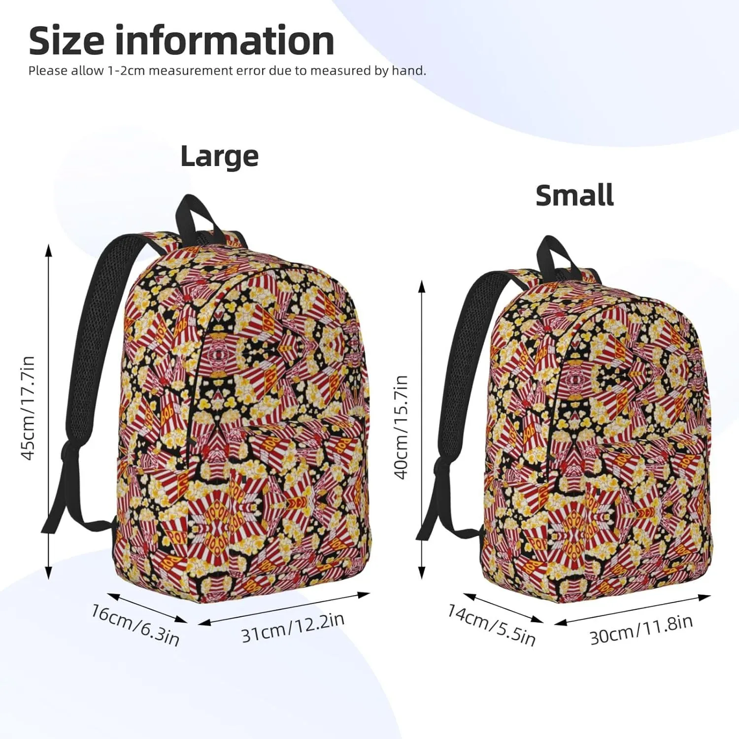 Popcorn Print Print Canvas Backpack Women,Mens Travel Casual Daypack Bookbag For Laptop Work Travel Hiking