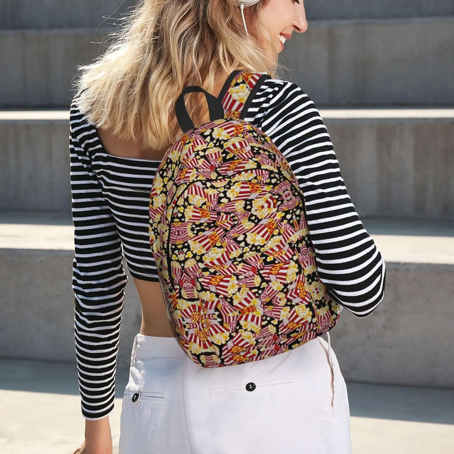 Popcorn Print Print Canvas Backpack Women,Mens Travel Casual Daypack Bookbag For Laptop Work Travel Hiking