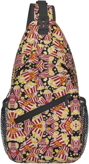 Popcorn Print Print Crossbody Backpack Sling Bag Chest Bags Daypack For Sport Running Hiking Women Men Unisex